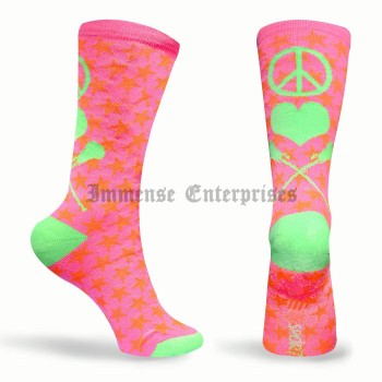 Peace Love Lacrosse Neon Series Lacrosse Socks Pink, Green, Orange